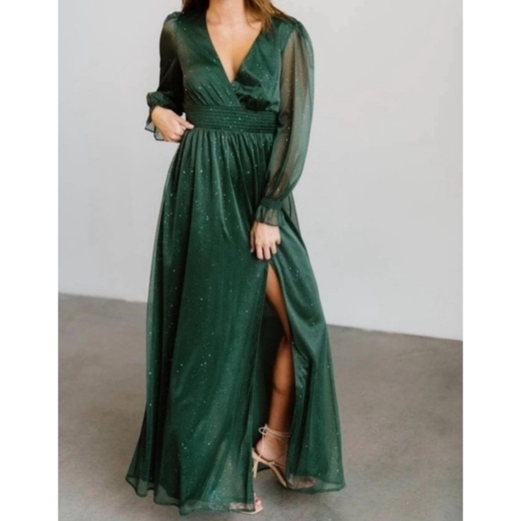 Baltic Born Carmen Shimmer Green Maxi Dress Size Large - Picture 1 of 9